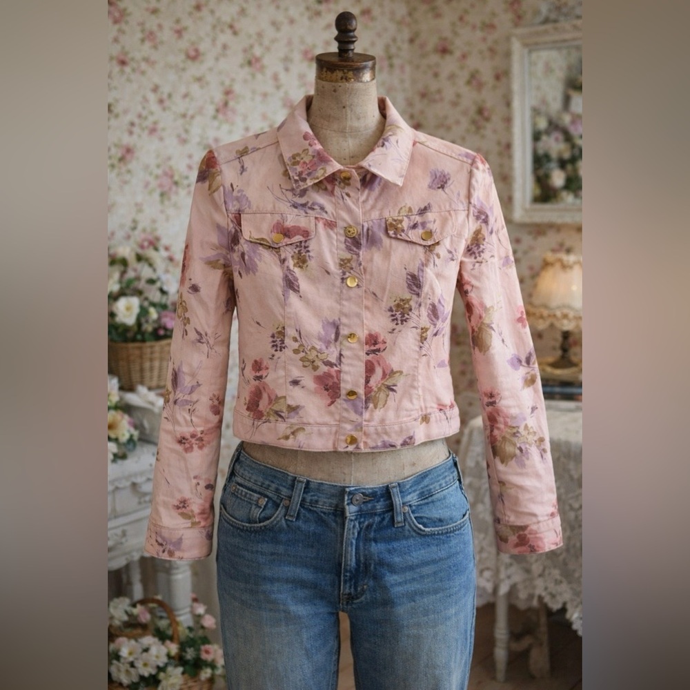 Ivy House Floral Pink Denim Style Jacket